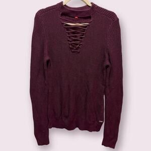 GUESS Burgundy Maroon Crisscross Sweater Size XL